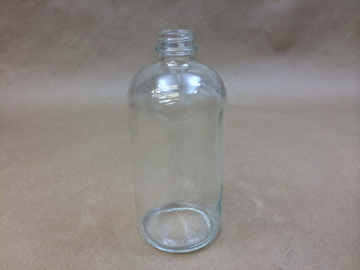  16 oz.   28 400 Flint/Clear  Boston Round  Glass   Bottle