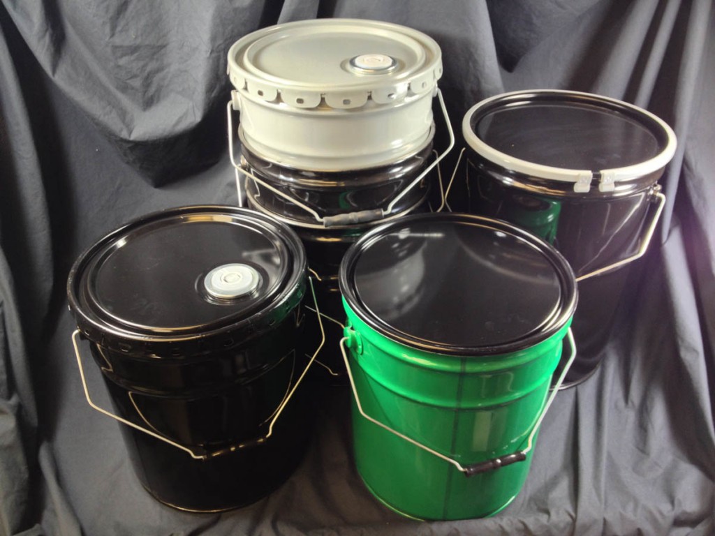 nested steel pails and metal buckets, dish covers, leverlock rings, polyethylene lined steel pails, spouted covers