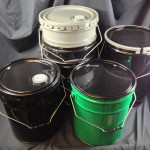 nested steel pails and metal buckets, dish covers, leverlock rings, polyethylene lined steel pails, spouted covers