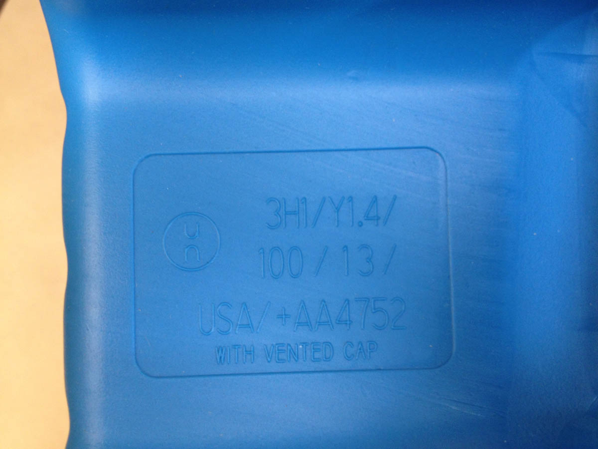 UN rated 5 gallon plastic drum.