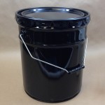 black steel pail with gasketed steel cover and wire bail handle.