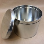 10 lb can, metal can, slip cover tin, metal can with slide on cover