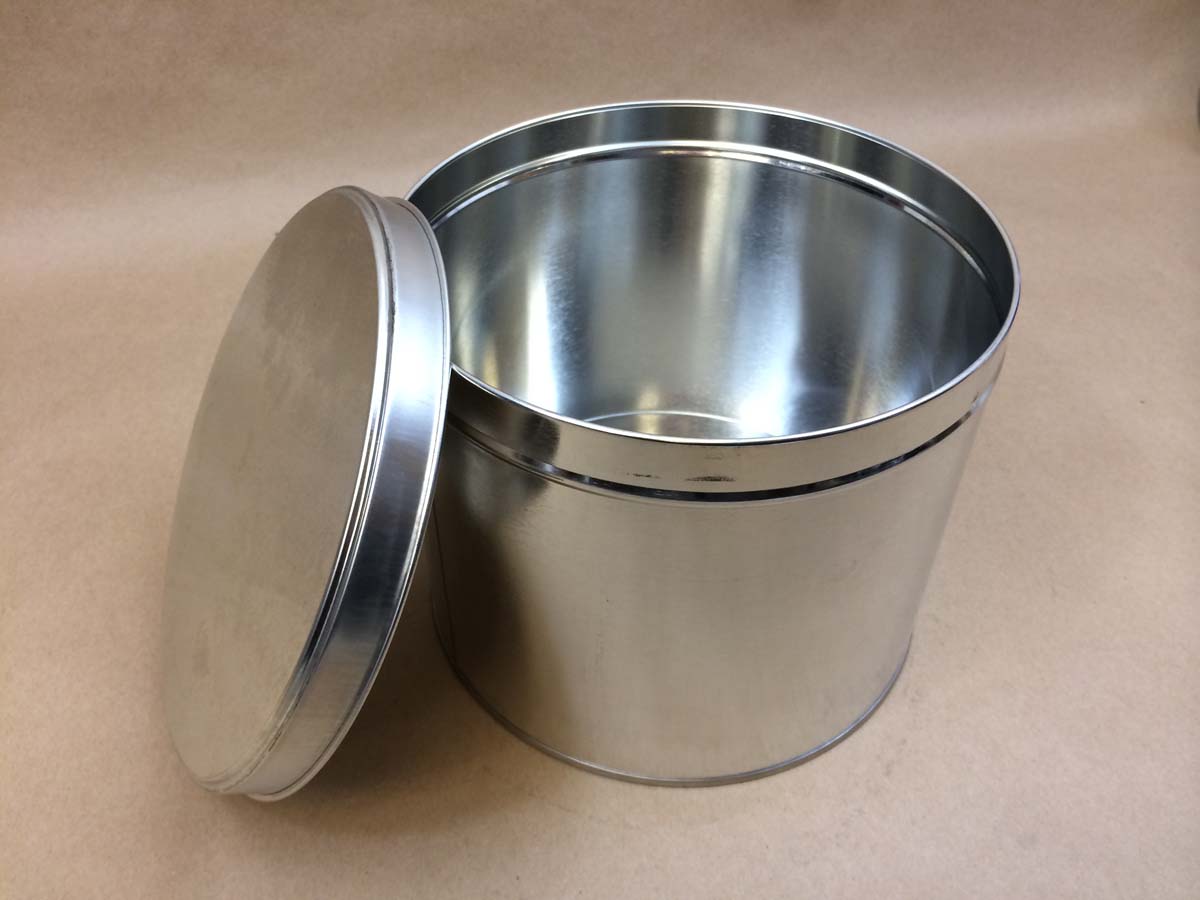 10 lb can, metal can, slip cover tin, metal can with slide on cover