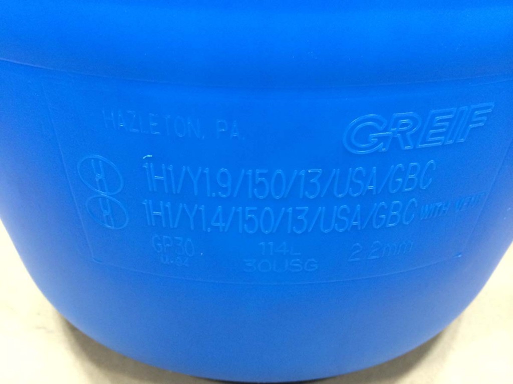 UN rating on 30 gallon plastic drum (GBC-PTH0293) | Yankee Containers