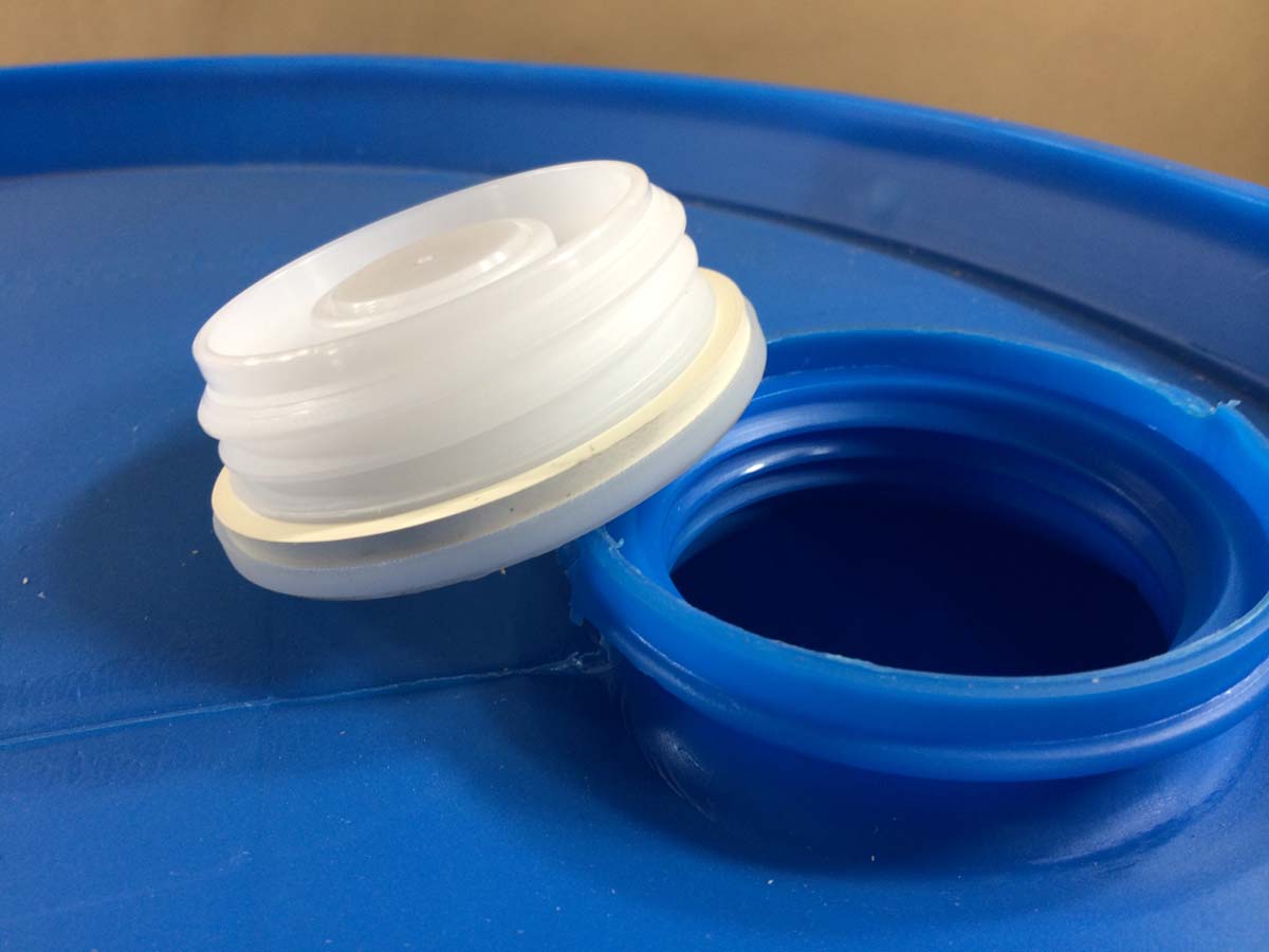 30 gallon plastic drum, buttress plug, drum bung, gasket