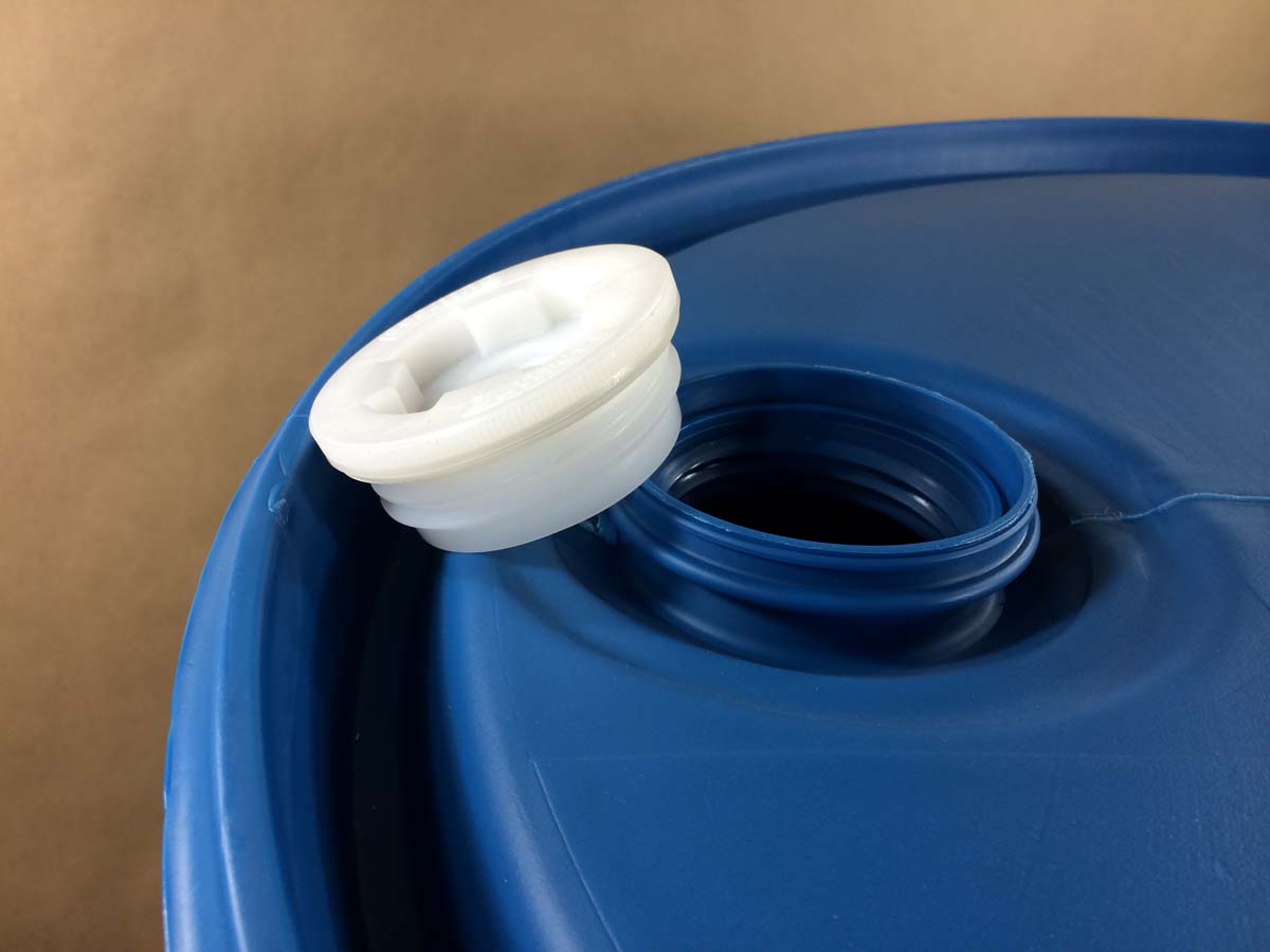 55 gallon tight head plastic drum, closed top plastic barrel, drum plug, drum bung